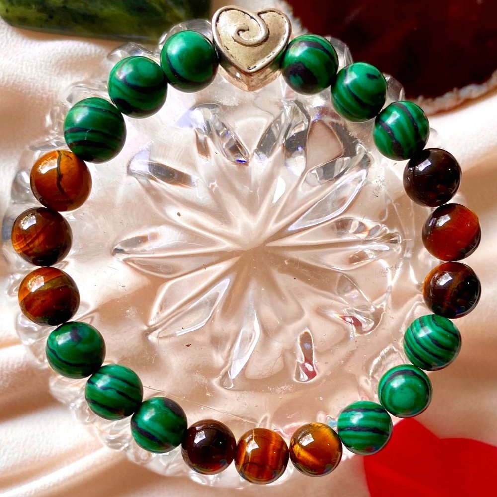 Tigers Eye and Malachite Precious Stones Bracelet